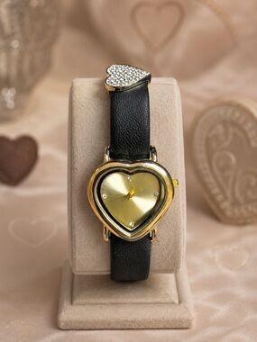 Watch Analog Gold Heart Face with Rhinestone Heart Slide